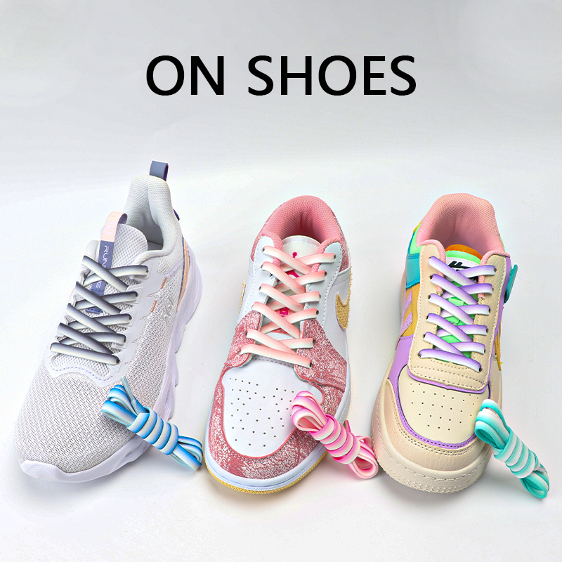 1Pair Gradient Elastic Laces for Sneakers Flat Shoelaces Rubber Band for Casual Sport Shoes Men Women Colorful Canvas Shoe Strap