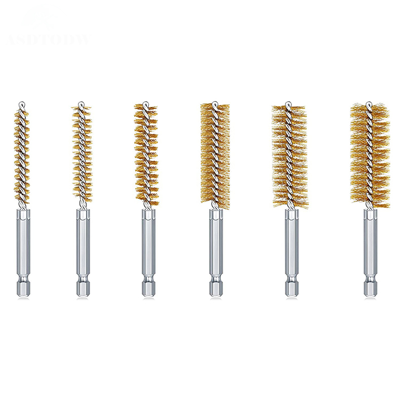 6 pcs/set Drill Brushes 1/4" Hexagonal Interface for Polishing Burrs Removing Stainless Steel Copper Nylon Bristle Wire Brushes