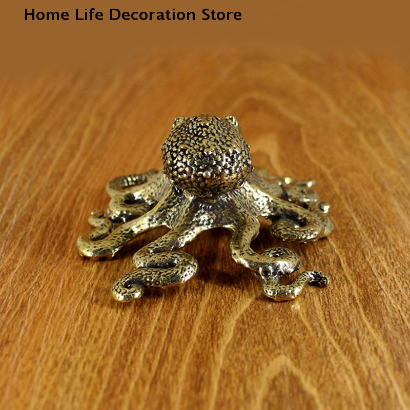 Antique Brass Copper Octopus Figurine Home Decor Miniature Desk Ornament Creative Table Craft Animal Statuette