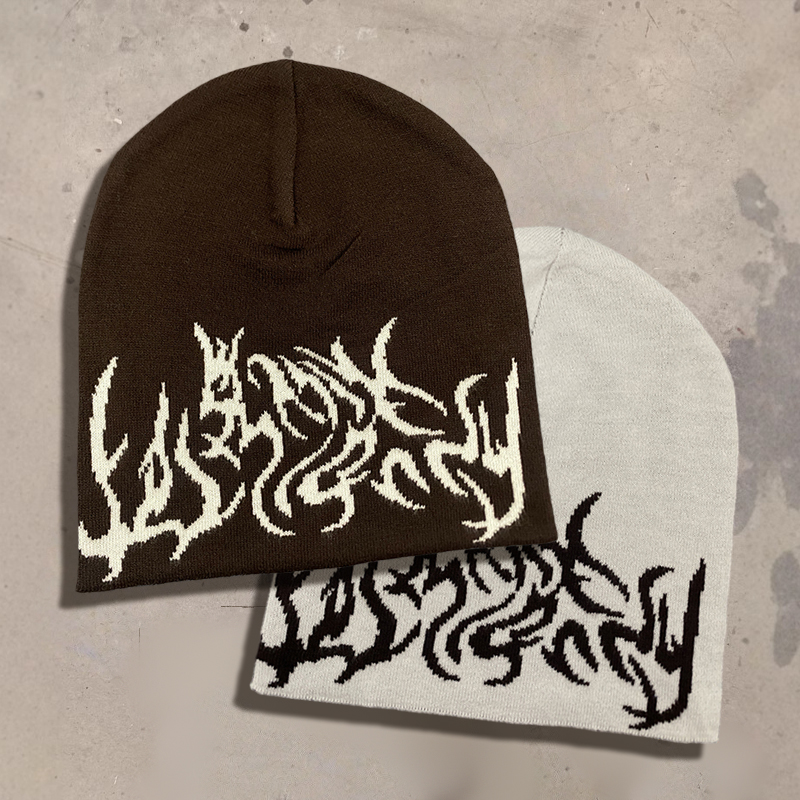 Trendy Jacquard Knitted Headcap for Men and Women Ins Harajuku Gothic High Street Y2k