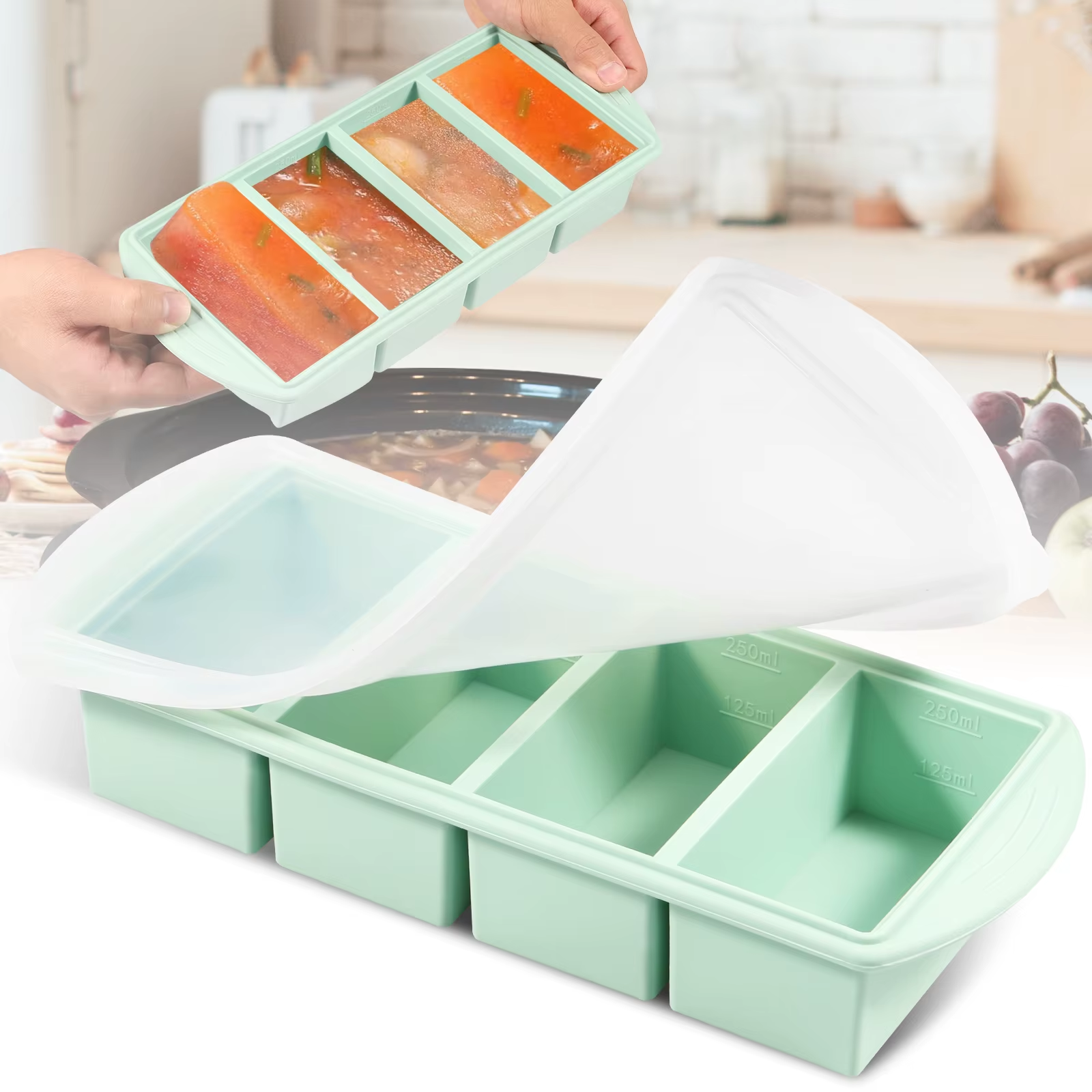 Extra Large Silicone Ice Cube Tray with Lid Durable Freeze Preservation Mold for Ice Making Food Baking Kitchen Accessory