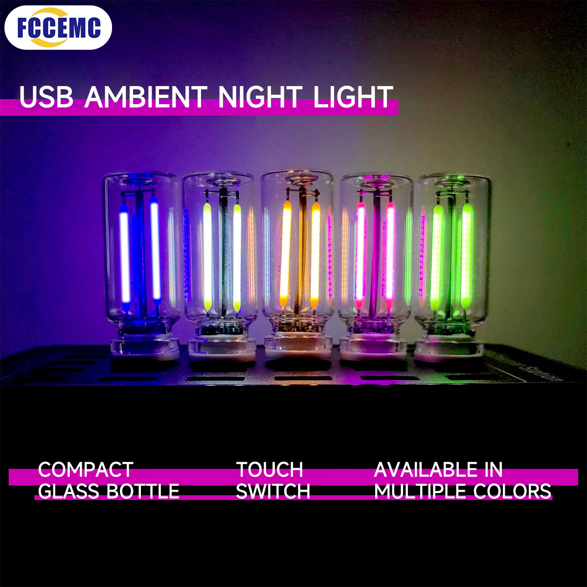Car USB Night Light Touch Dimmable LED Filament Lamp Portable Lighting Decorative Atmosphere Lamp for Car Bedroom Outdoor