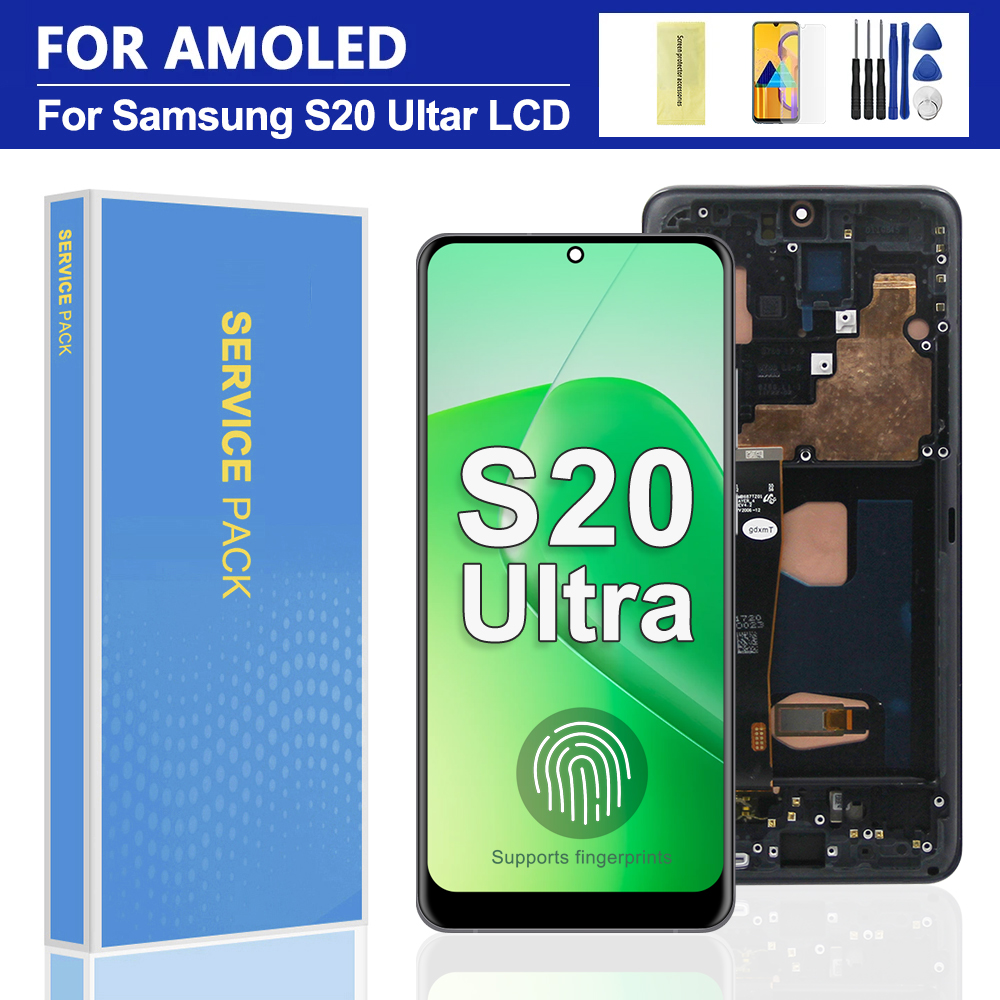 AMOLED S20 Ultra Screen Assembly, for Samsung S20 Ultra 5G G988 G988U Lcd Display Digital Touch Screen with Frame