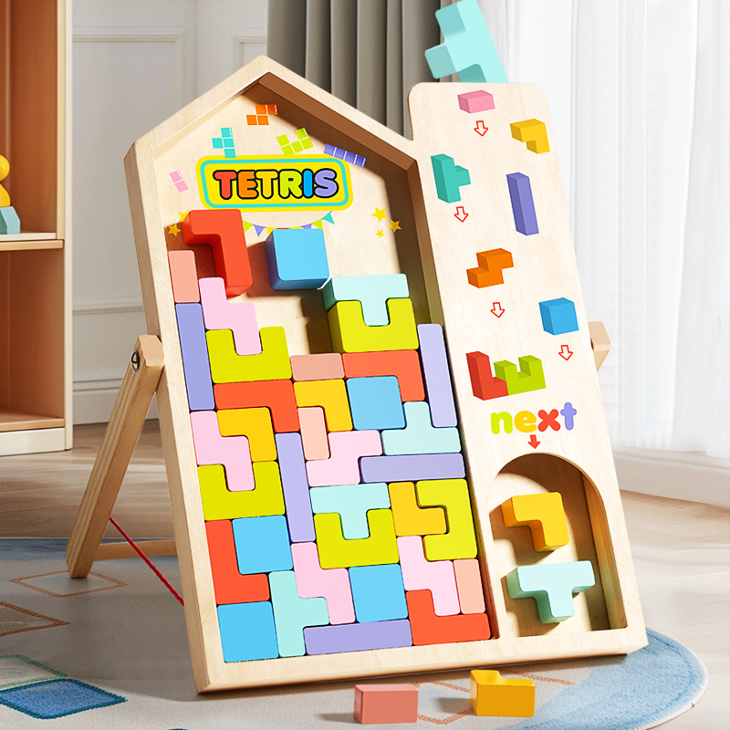 1 Set Wooden Puzzle Brain Teasers Toy Tangram Jigsaw Intelligence Colorful 3D Russian Blocks Montessori Educational