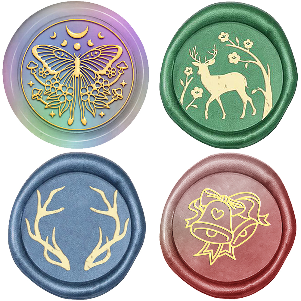 1pc Round Wax Seal Stamps Holly Snowflake Wreath Gloves Sun Pattern 25mm Removable Brass Head for DIY Decor Invitations Cards