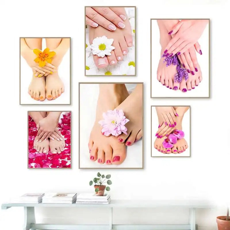 Fashion Manicure Picture Canvas Art Painting Colorful Foot Nials Print Poster Wall for Beauty Shop Salon Modern Home Decor