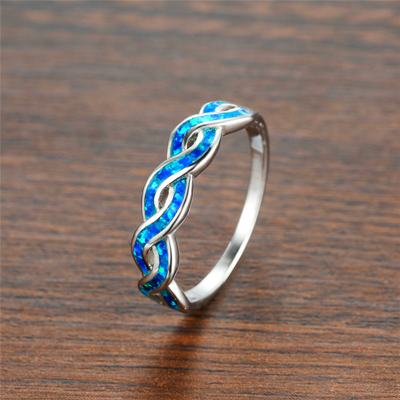 Luxury Female Blue White Opal Ring Classic Silver Color Wedding Ring Trendy Hollow Infinity Thin Engagement Rings For Women