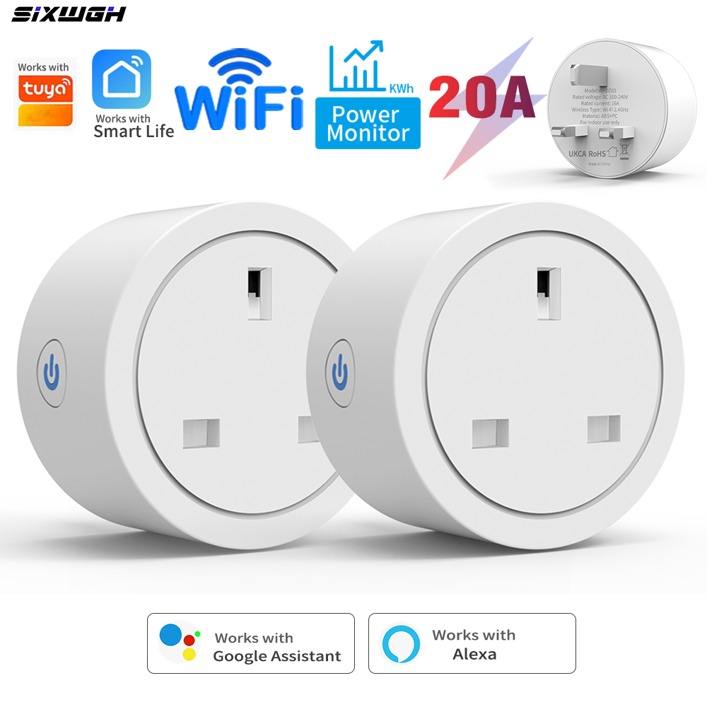 20A Tuya WiFi Smart UK Plug Socket with Energy Monitoring, Timer & Countdown, Works with Smart Life App, Alexa and Home