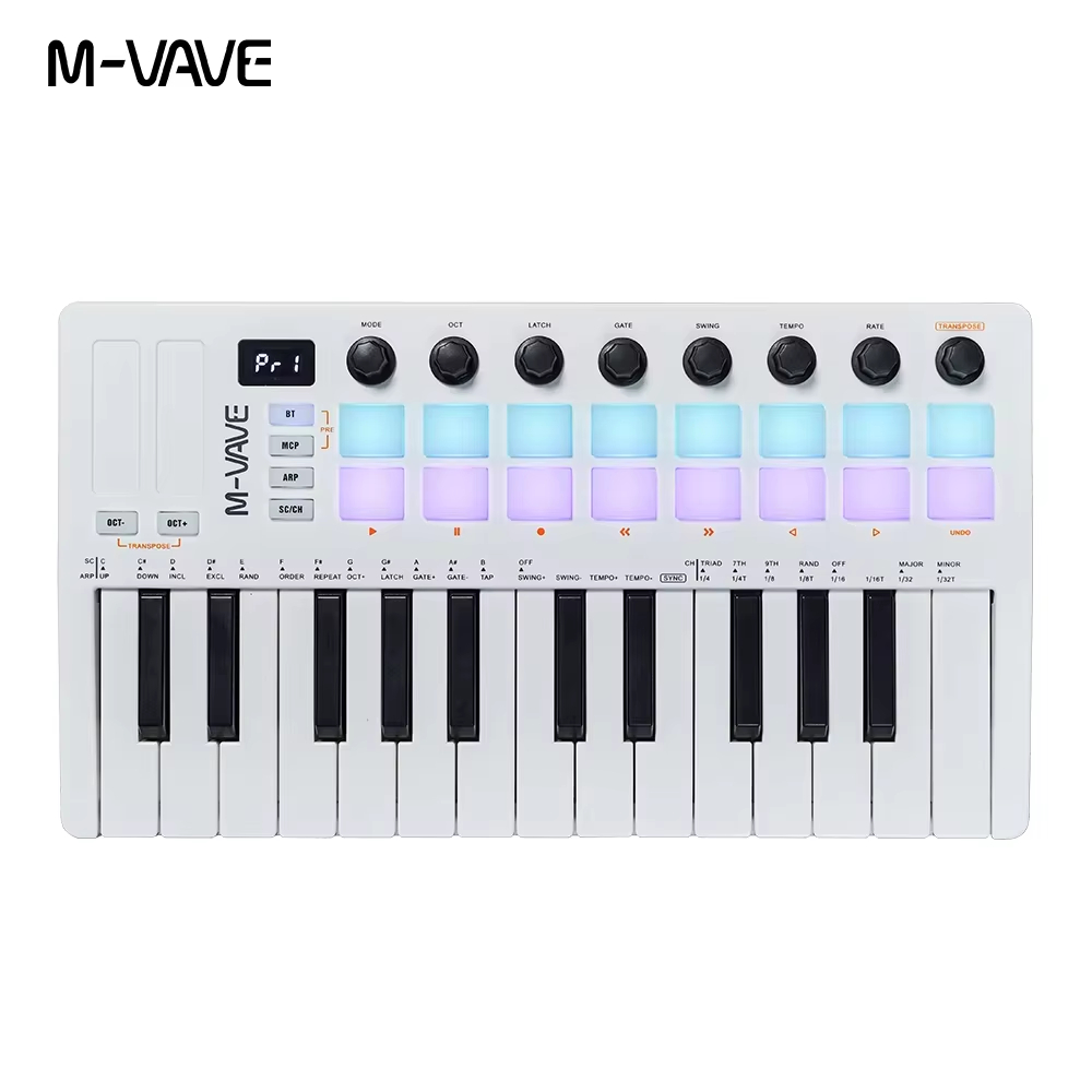 M-VAVE SMK-25 II White 25-key MIDI control keyboard mini USB MIDI controller with 16 RGB pads, 8 knobs, and music software