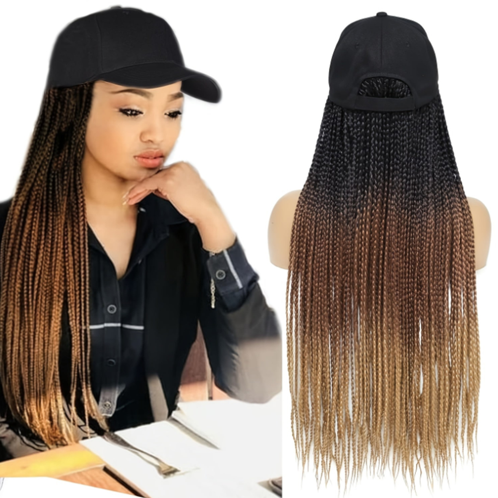 Synthetic Crochet Hair Woman Big Size Baseball Hat Wig 28inch Long Braided for Women Daily Party Cosplay Wig Female