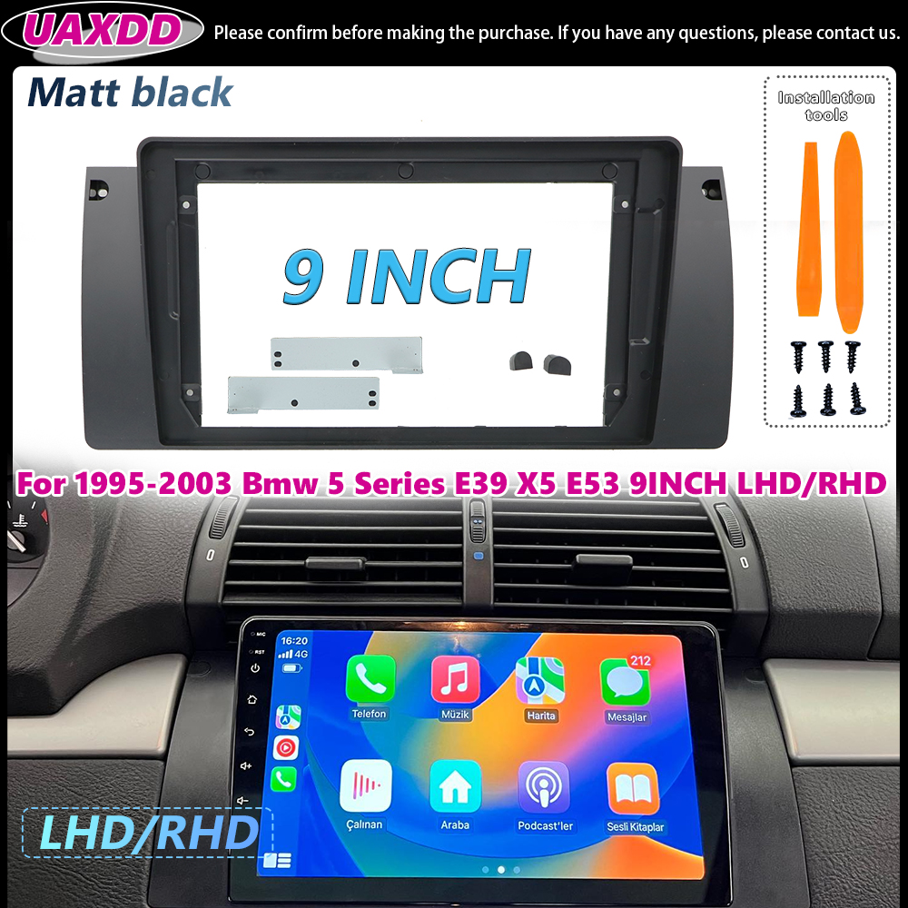 Frame Kit Panel Center for 1995-2003 BMW 5 Series E39 X5 E53 9 Inch LHD RHD Matte Black 2 DIN Car Interior Stereo Radio Android