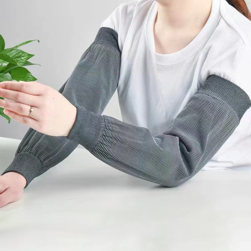 1Pair Breathable Elastic Work Arm Sleeves Men Women Long Striped Arm Warmer Fishing Cycling Working Protection