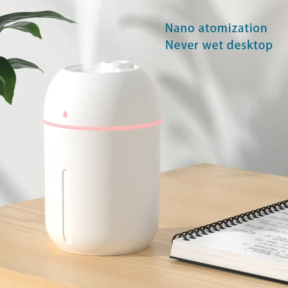 330ML New Design Mini USB Portable Cool Mist Air Humidifier Essential Oil Aroma Diffuser With Led For Car Home Office Yoga