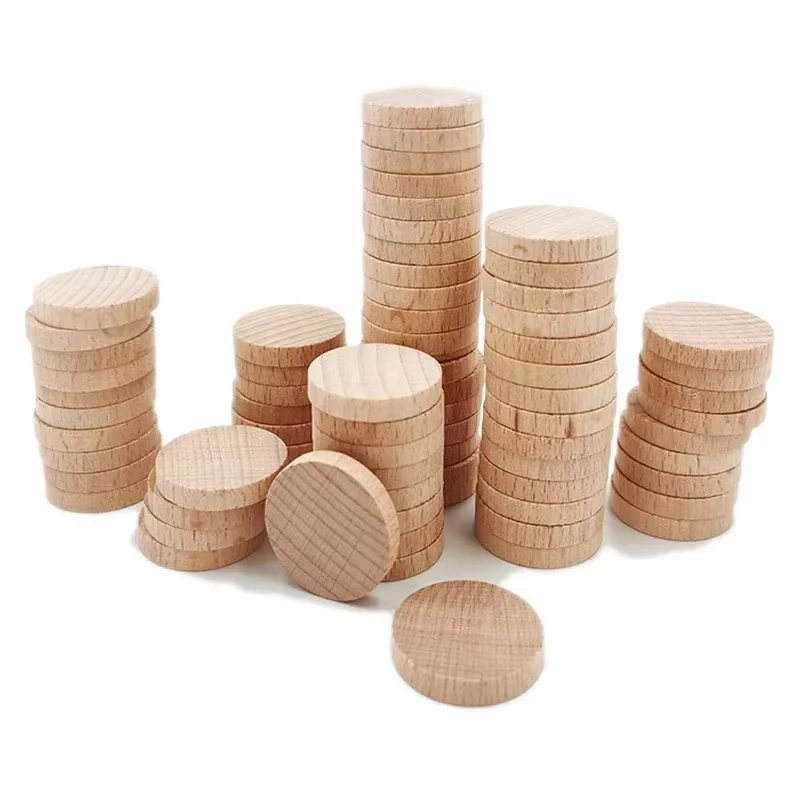 1-6cm Unfinished Wood Round Coins Disc, Natural Beech Wooden Rounds for DIY Craft Art, Painting, Laser Engraving, Home Decor