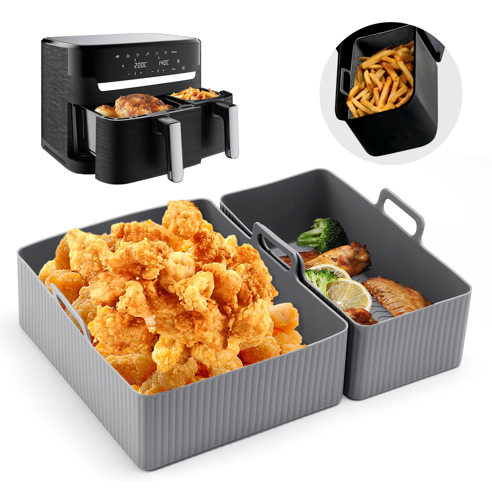 2Pcs Air Fryer Silicone Baking Tray Mat Heat-resistant Oven Baking Tray Pan Non Stick Air Fryer Inner Liner Oven Kitchen Acce