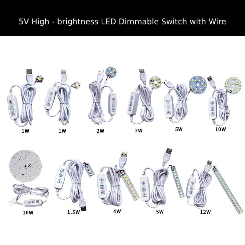 DC 5V Dimmable LED Chips 5730 SMD DIY Light Adjustable LED Bulb USB Dimmer Indoor And Outdoor Learning Working Rechargeable Lamp
