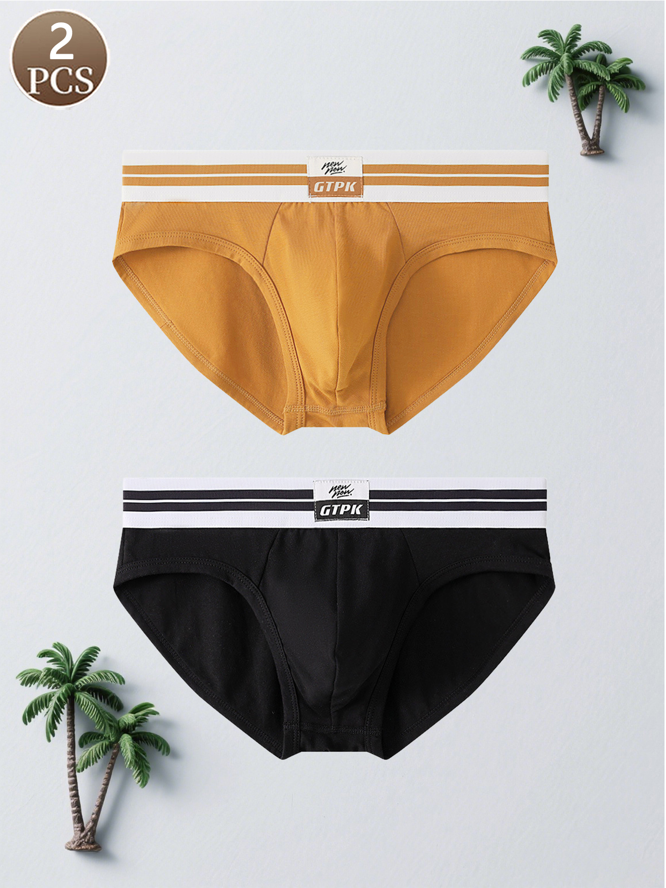 3PCS Solid color letter mid waist men's underwear With no trace breathable men's fashion simple and comfortable panties