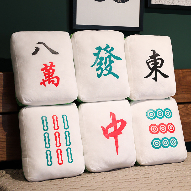 New 1pc Creative Mahjong Pillow Cushion Chinese Plush Toy Car Chair Backrest Mahjong Dice Funny Nap Pillow Sofa Home Decor