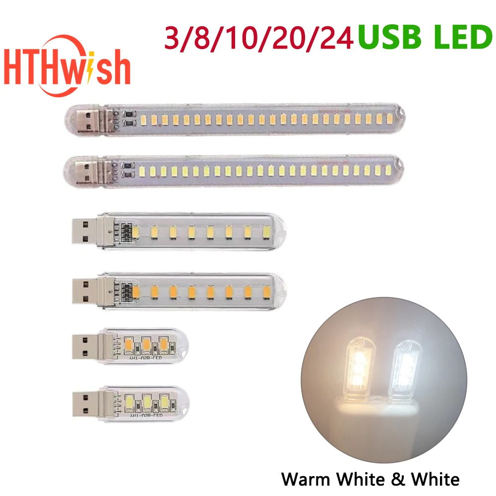 1PC 5V Mini USB Book Lights Portable Reading Lamp 3/8/10/20/24 USB LEDs Lamps For Power Bank Camping PC Laptops USB Night Lights