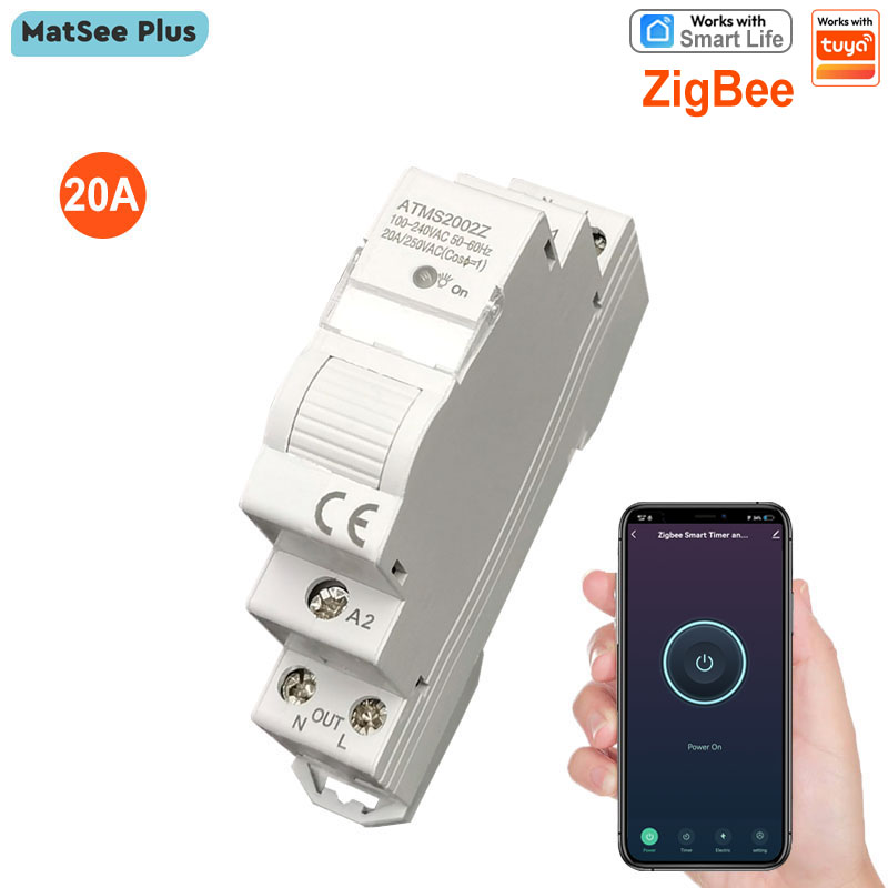 2X Tuya Smart Life ZigBee 16A Din Rail 1P Switch KWh Meter with Energy Monitor Timer Support App Remote Control