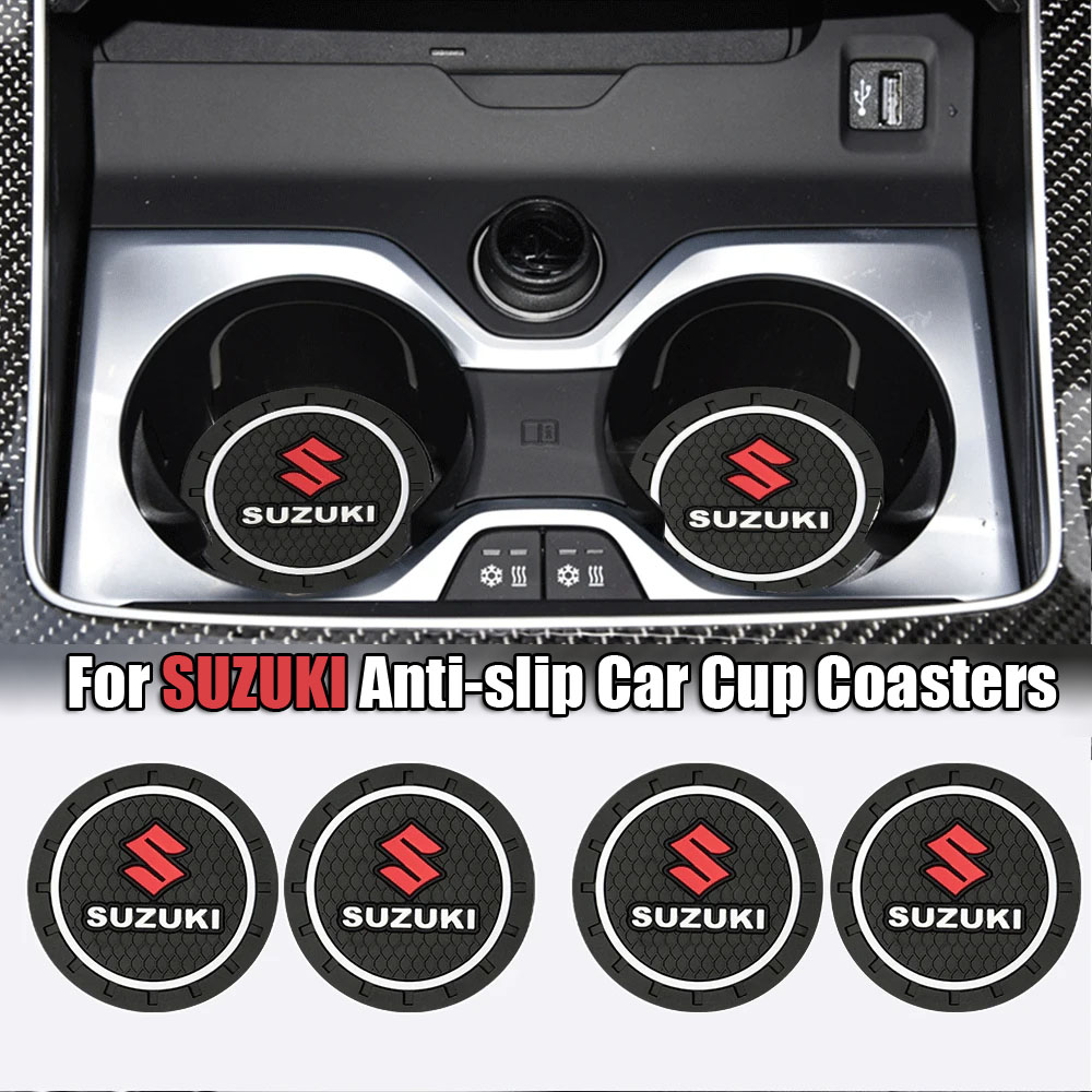 2Pcs Non Slip Silicone Car Water Cup Coaster Pad for Suzuki Swift SX4 Vitara Jimny Sierra Ignis Alto AX100 GSXR Automotive Decor
