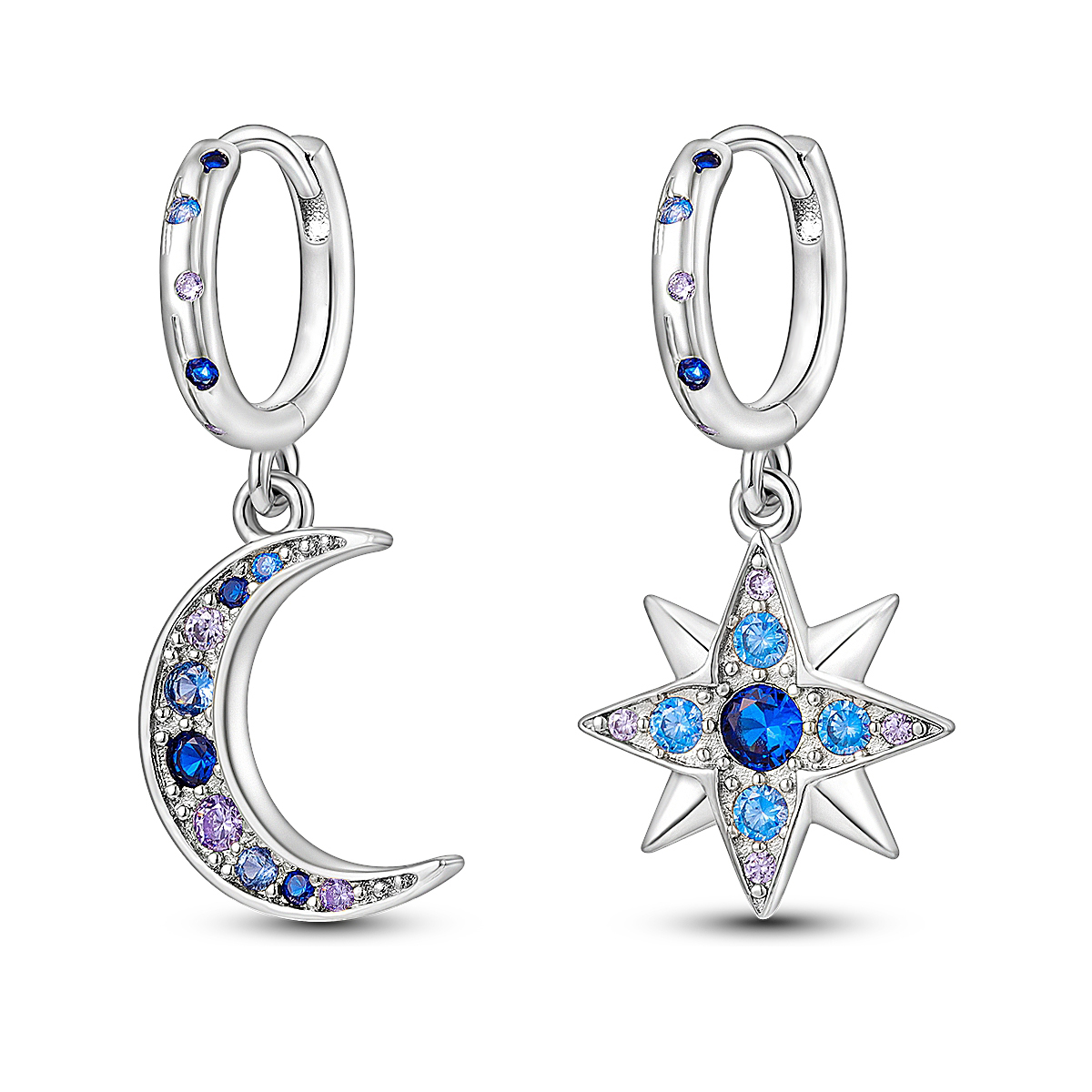 925 Sterling Silver Moon Star Earrings For Women Minimalist Cute Dangle Earrings Bohemian Daily Wear Jewelry