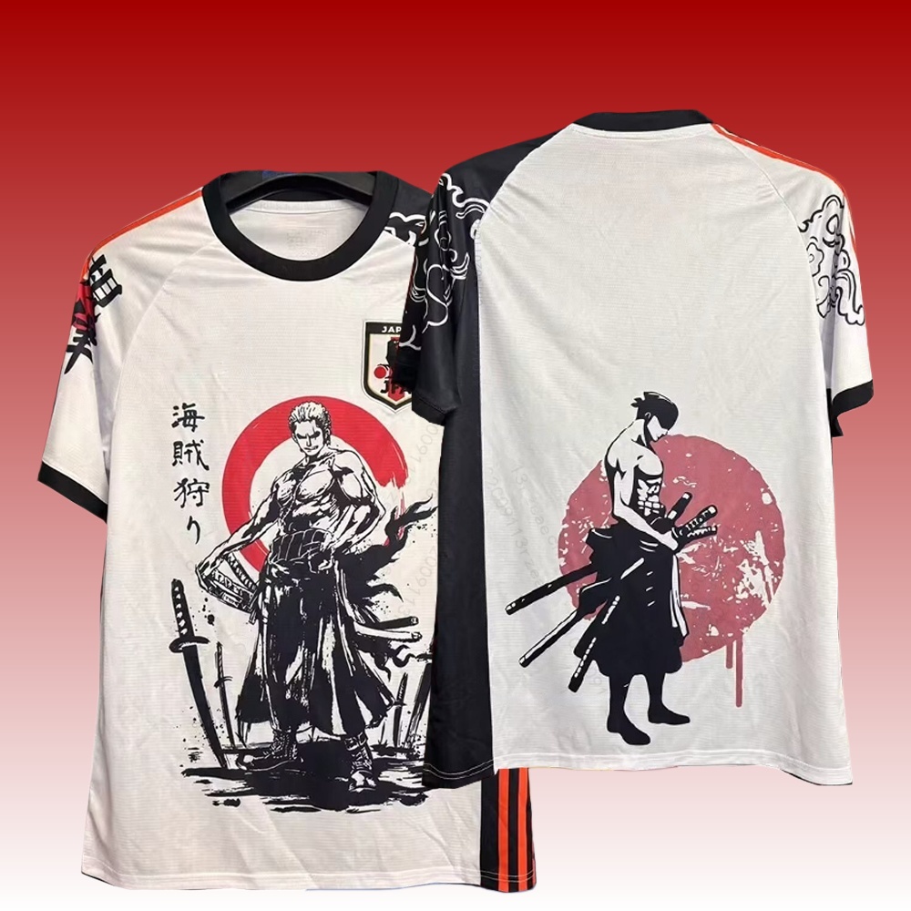 2026 New Bandai JapaneseOne Piece Roronoa Zoro Pirate Hunter Ink Style Football Jersey 2025 White Black Red Anime Streetwear