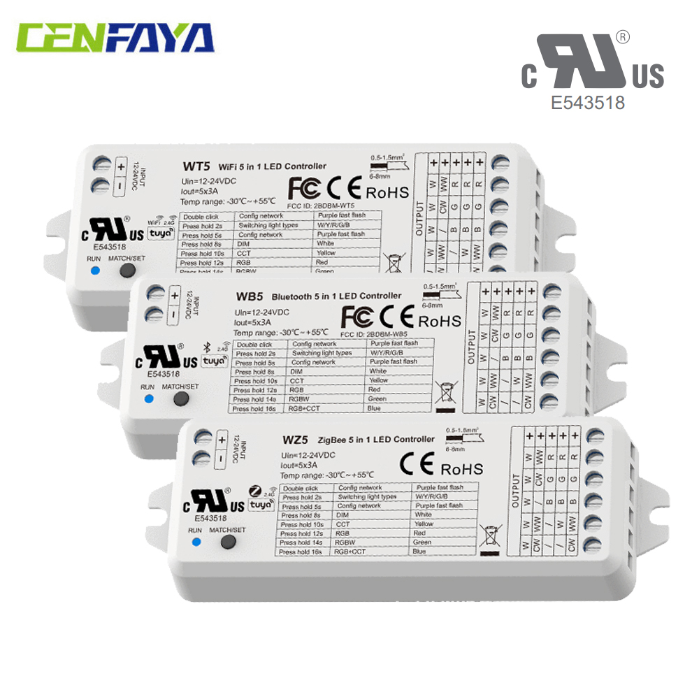 5in1 LED Controller Compatible with Alexa/ Home/Smart Life/Tuya Smart APP Control for Dim CCT RGB RGBW RGBCCT LED Strip