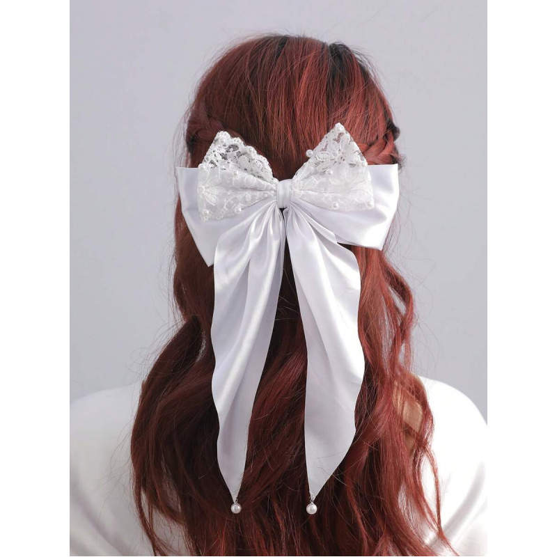 1pc Women‘s Elegant French Style Hair Clip: White Lace Double-Layer Bow, for Weddings, Parties & Daily