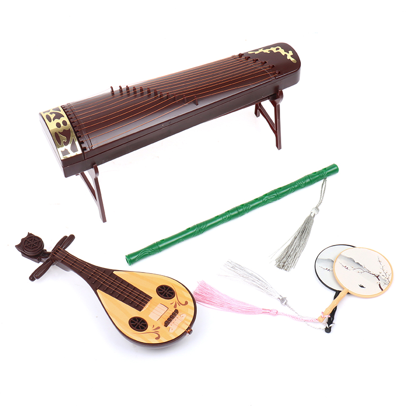 1Pcs Dollhouse Miniature Folding Screen Flute Lute Guzheng Fan Life Scene Ornament