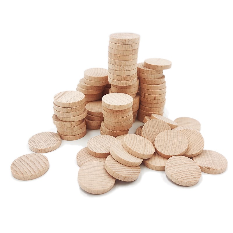 2.5CM Round Wood Coins Wood Cutout Circles Chips Natural Wooden Coins Unfinished Small Blank Tokens Wood Discs for Arts Supplies
