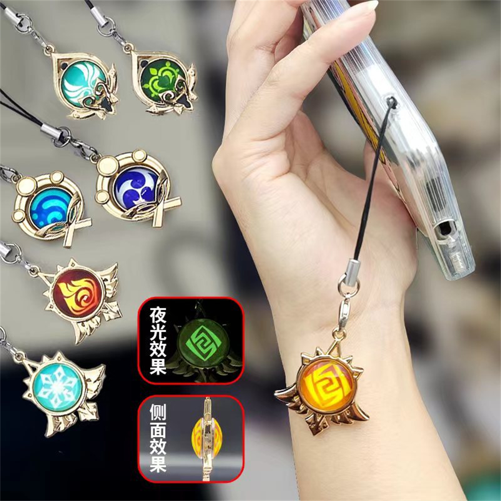 Anime Keychain Genshin Impact Luminous 7 Element Double Side Glass Pendant Phone Straps Eye Of Original Weapons Keyring Souvenir pen gpt