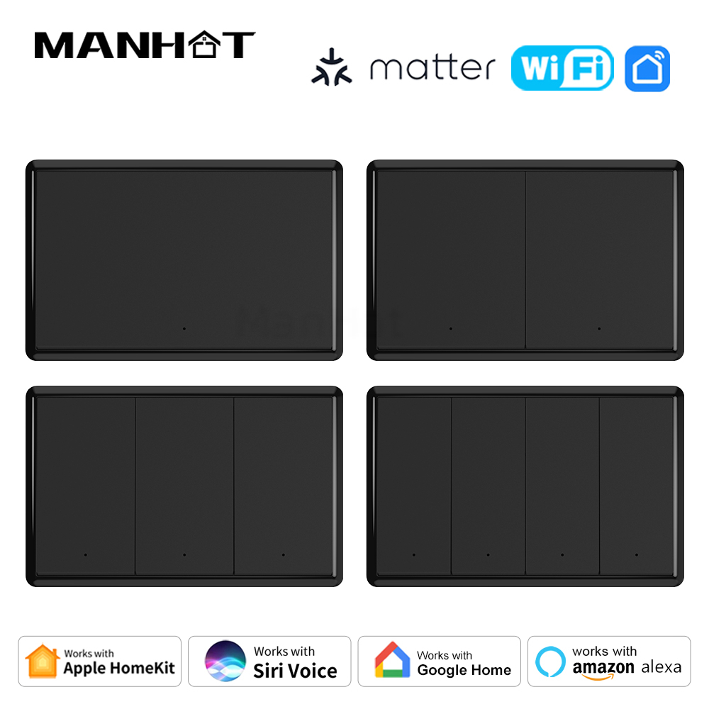 Manhot Matter Tuya WiFi Smart Switch Push Button Light Switch US Standard Switch Control With HomeKit APP Siri Vioce Control lightify