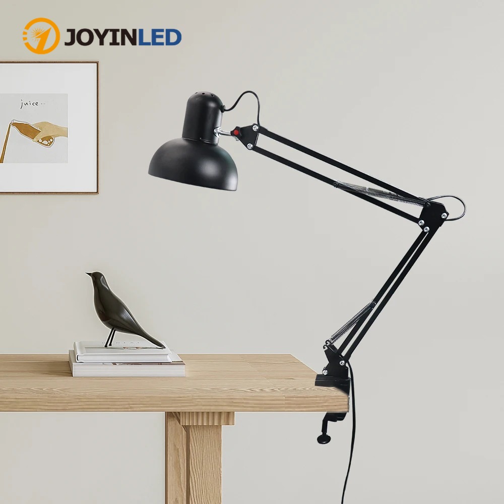 COOINJOY Home Desk Lamp Flexible Swing Arm E27 Desk Light Bracket with Rotatable Table Lamp Head and Clamp Mount Support Study