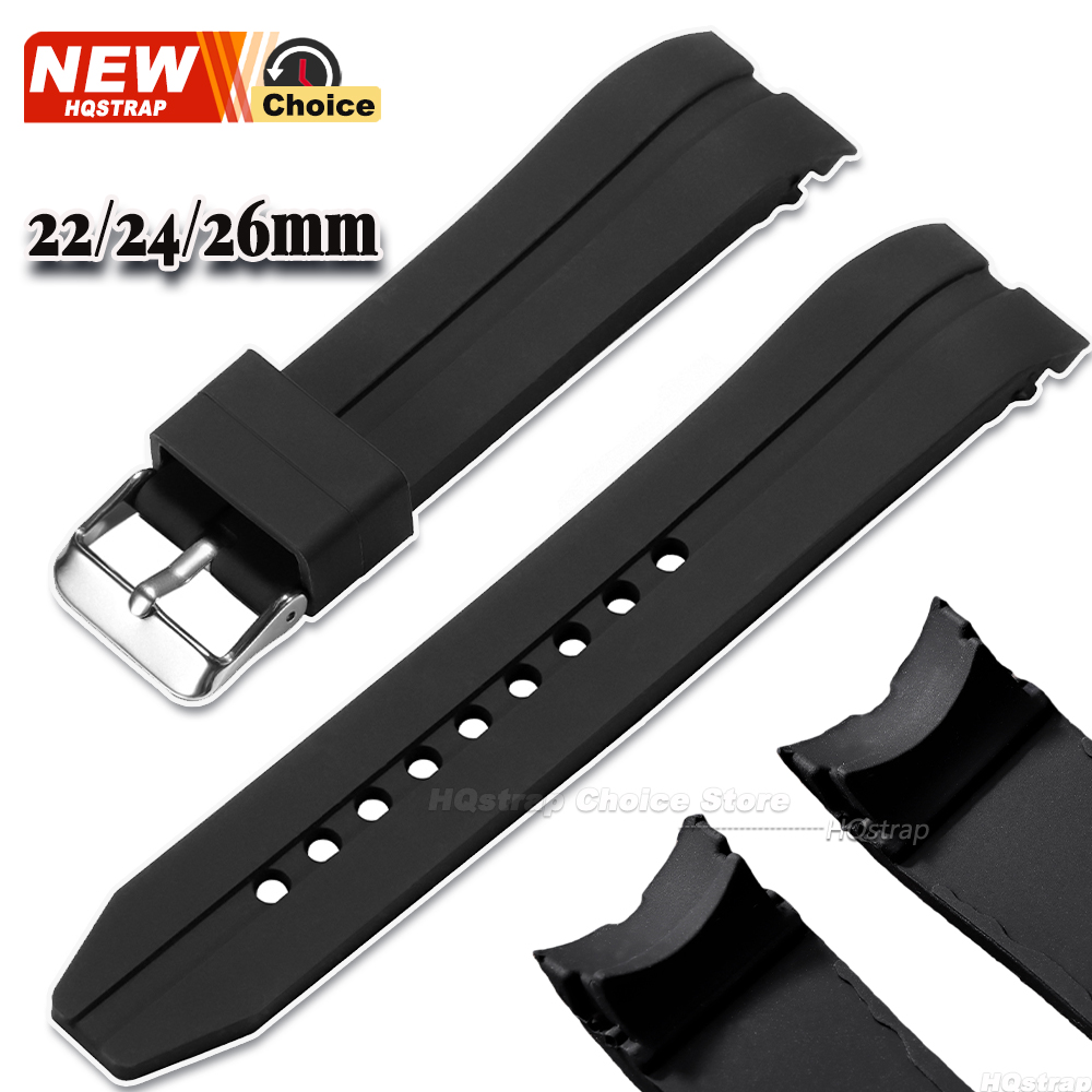 Curved Interface Silicone Watch Strap 22mm 24mm 26mm Sports Watchband Waterproof Bracelet for Women Men Wristband Soft