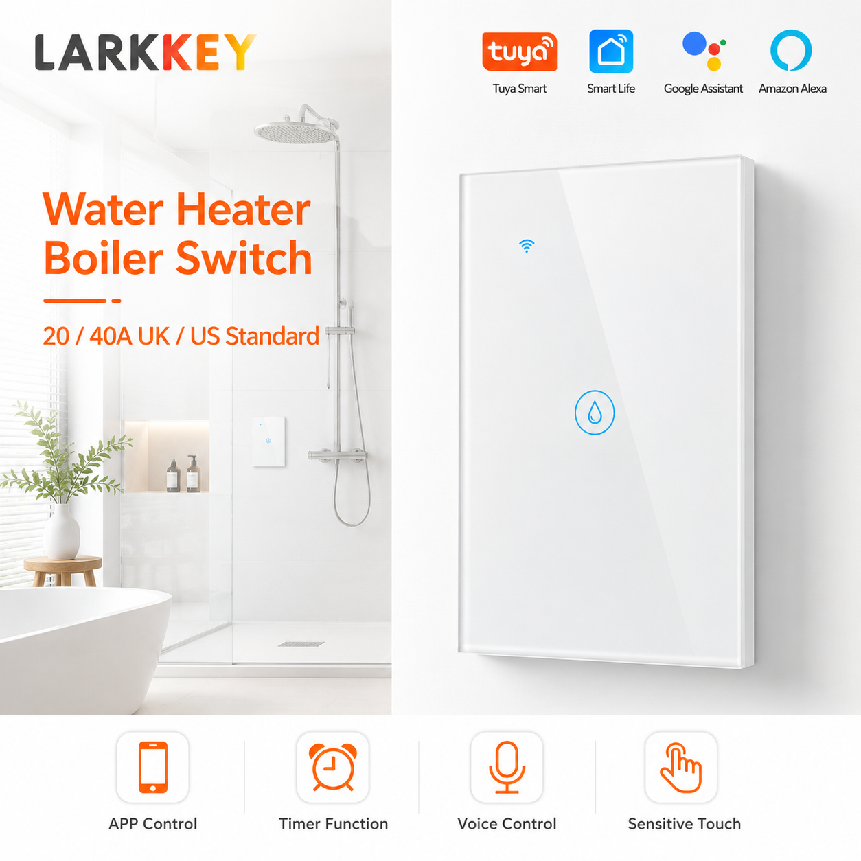 MANHOT 40A Smart Wifi Water Heater Boiler Touch Switch EU Water Heater Switch Voice Contorl For Tuya Alexa Home