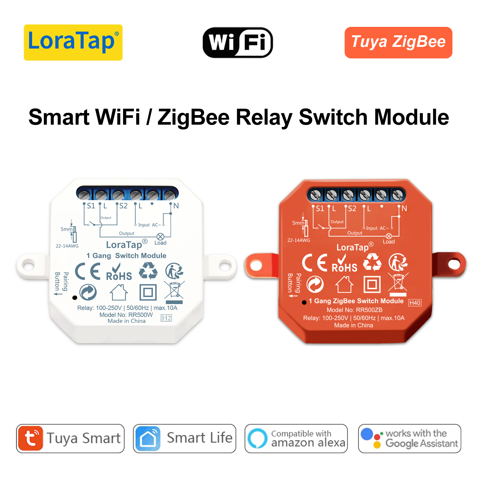 LoraTap Tuya Smart Life ZigBee Wi-Fi Light Switch Relay Breaker Module Assistant Alexa Echo Remote Control App Timer DIY