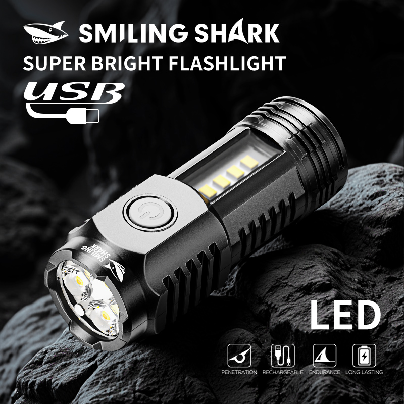 1PC SMILINGSHARK LED Flashlight USB Rechargeable Pocket Flash Light 5 Mode With Pen Clip Flashlight for Outdoor Adventure SD5304