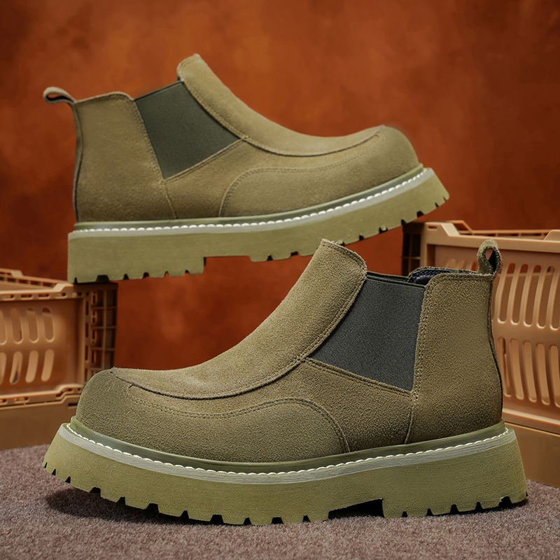 Men's high-quality suede horse boots outdoor casual leather boots thick soled English style short boots fashionable work boots