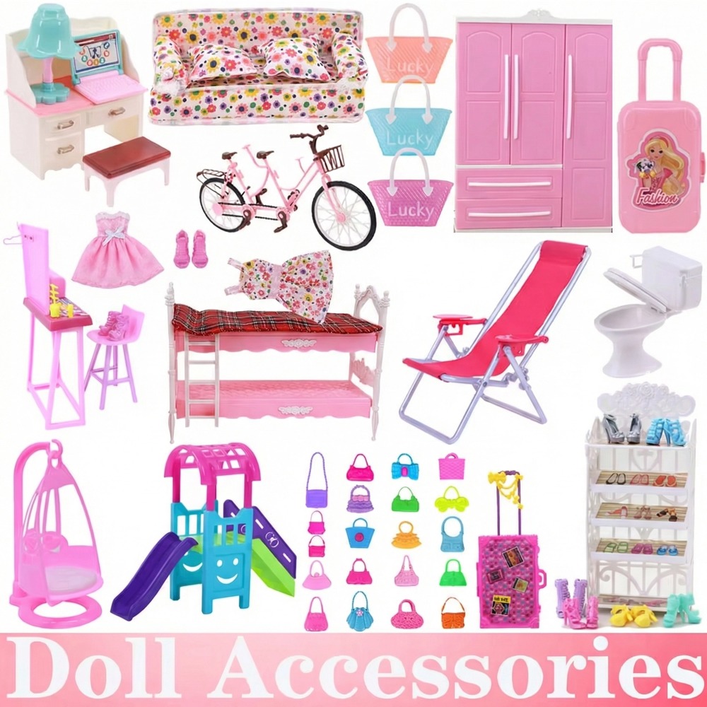 30CM Doll Mix Style Doll Furniture Wardrobe Bed Chair Sofa Shoe Rack Slide For BJD Doll Accessories Kelly 1:12 Doll Girl`s Toy