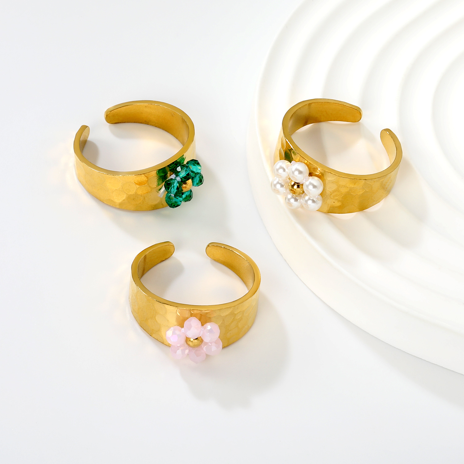 Cute Flower Sweet Elegant Women's Ring Stainless Steel Gold Plated Open Ring Engagement Wedding Jewelry pen gpt