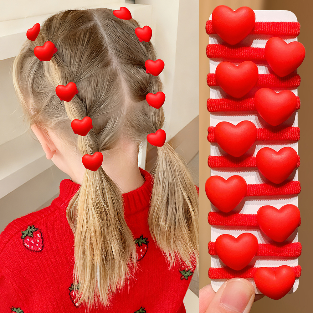 10pcs Red Heart Hair Ties Cute And Sweet Suitable for Girls Enhances Styling Sweetness Ideal for Daily And Festive Occasion