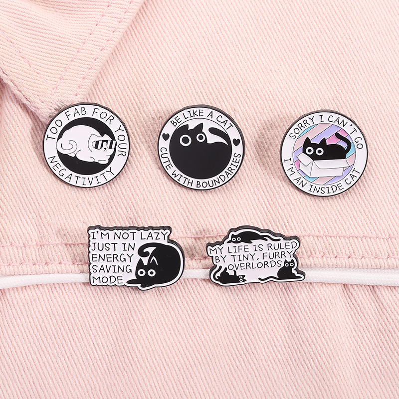 Sorry I Can't Go I'm An Inside Cat Enamel Pin Cartoon Cute Big Eyes Black Kitten Brooches Lapel Badge Jewelry For Friends