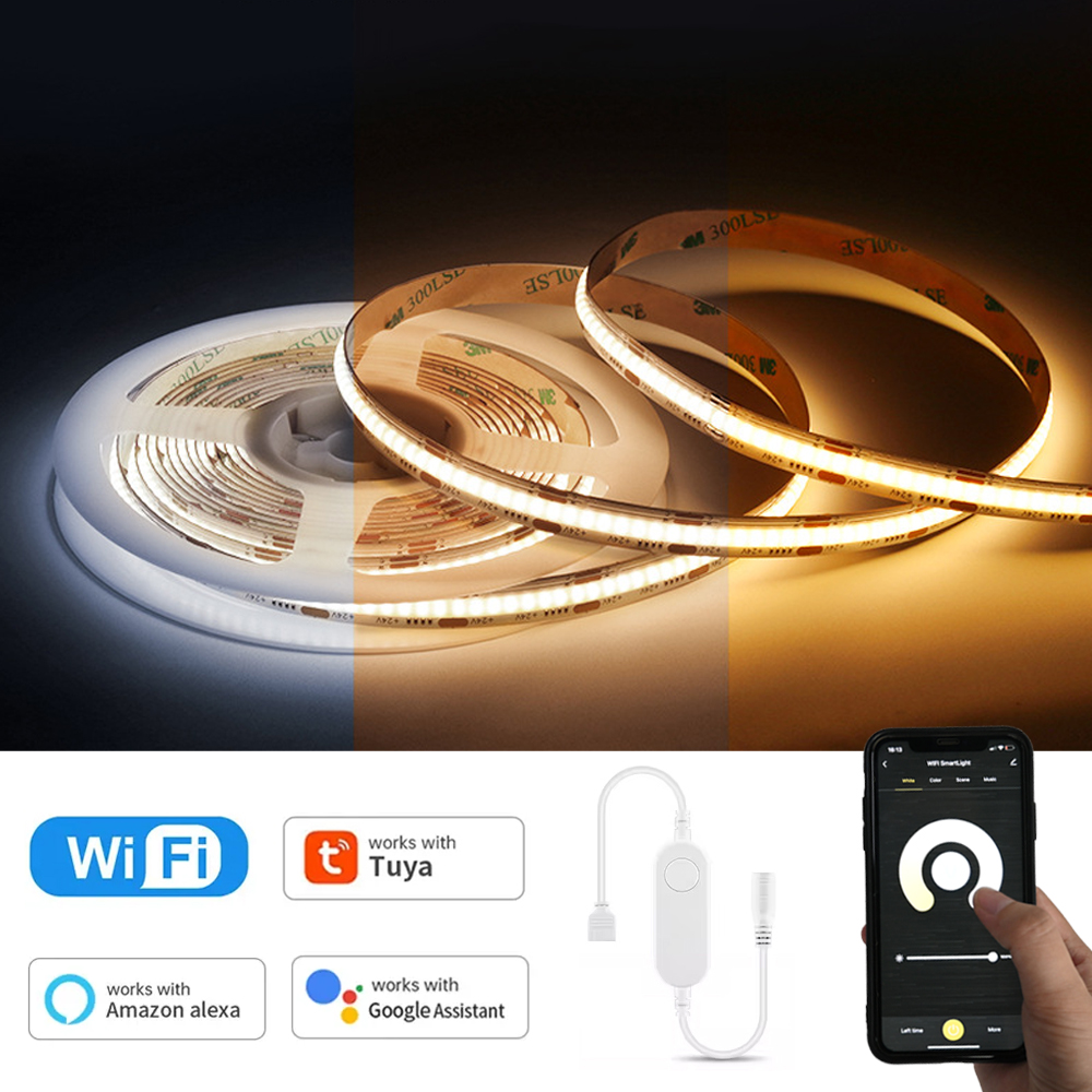 Tuya RGBIC RGB COB LED Strip Light 12V 1m 2m 3m 5m Wifi Flexible Dimmable Cupboard Wardrobe Decor Lamp for Alexa Home