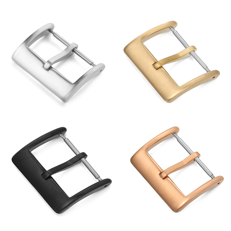 Watch Band Metal Buckle 16 18 20 22 24mm Strap Solid Square Button Silver Black Rose Gold Stainless Steel Matte Polished Clasp