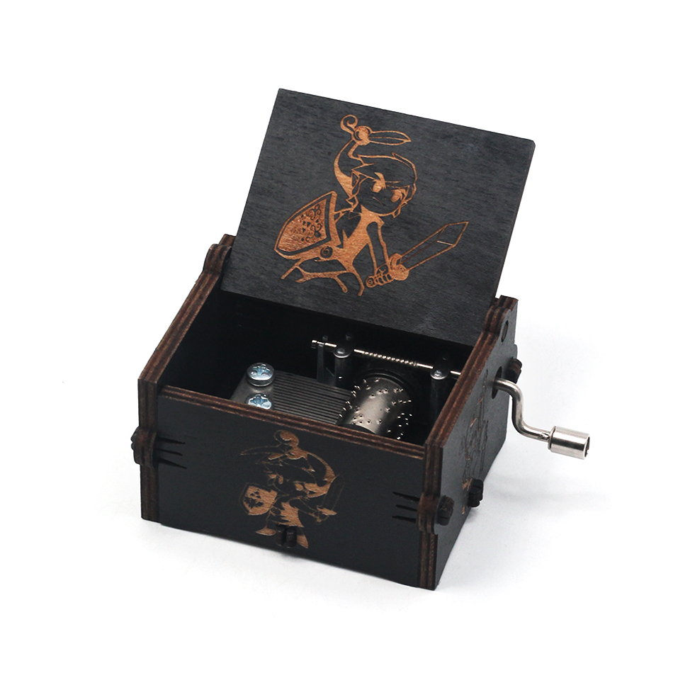 2 colors Antique carved Wooden Hand Crank Thelegend Zelda Music Box One piece figure Birthday