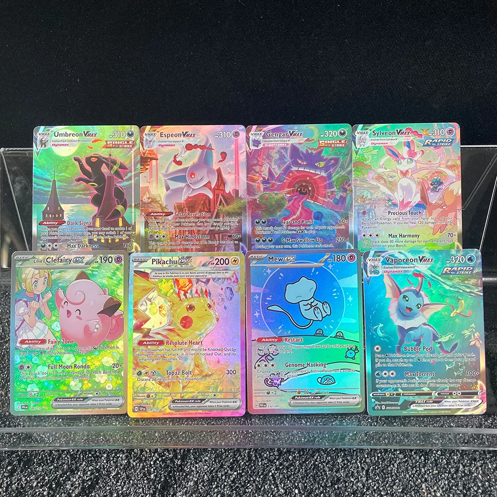 Anime PTCG Trading Card Vaporeon Lillies Clefairy Ex Gengar Vmax Rule Holographic Game Collection Card Child Holiday