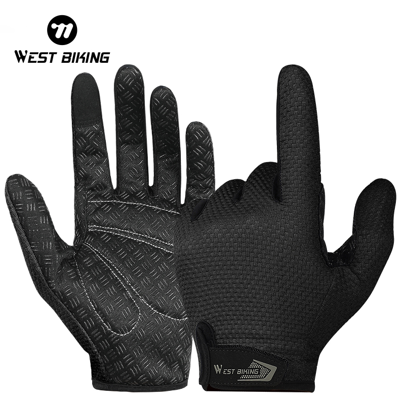 WEST BIKING Summer Cycling Gloves Full Finger MTB Bike Gloves Touch Screen Non Slip Silicone Palm Driving Riding Gloves