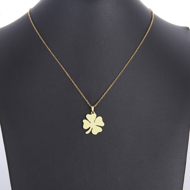 Stainless Steel Necklace For Women Man Lover's Clover Gold Color Pendant Necklace Engagement Jewelry