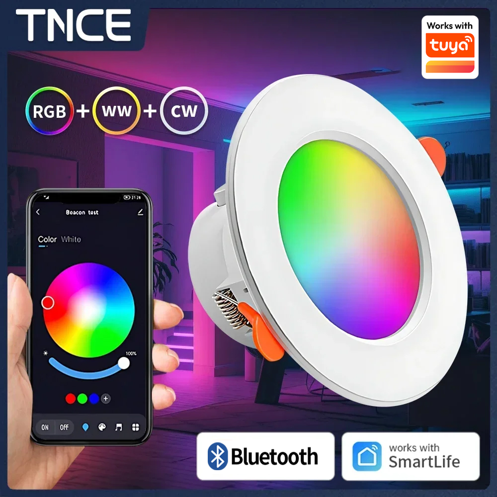 TNCE Tuya Bluetooth 10/15W Dimmable LED RGB Color Ceiling Lamp Smart Ceiling Round Downlight Smart Life APP Remote Control